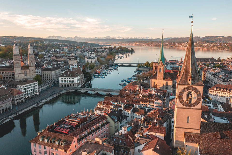 Aerial city view of Switzerland 