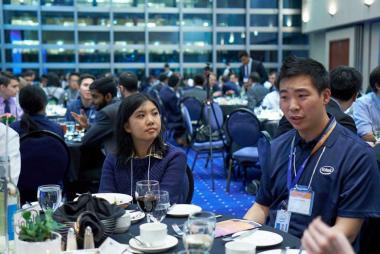 Students at an IEEE event reception