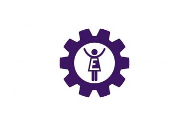 WiE logo - a purple coloured gear head with a woman engineering icon in the middle
