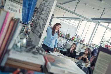 Students in a classroom solving a problem