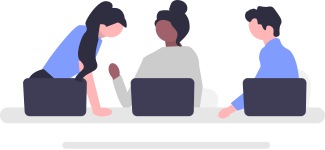 An illustration of 3 people working together on laptops